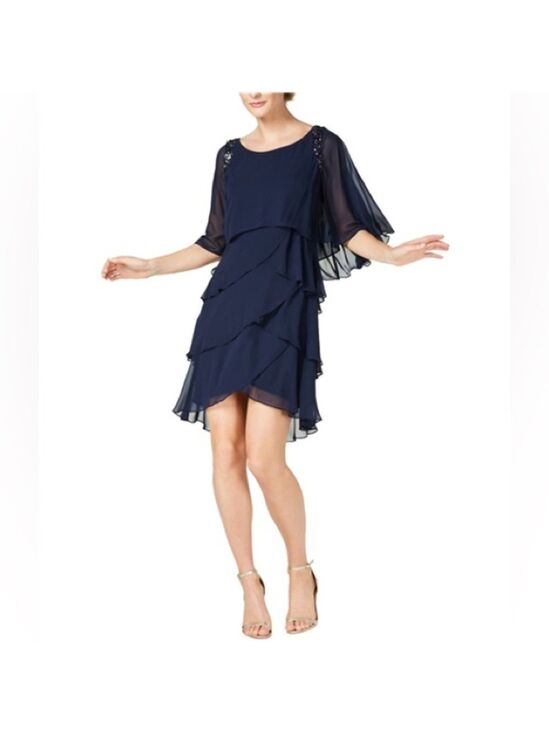 SLNY Dresses & Skirts - New SLNY Navy Beaded Tiered Dress Size 10